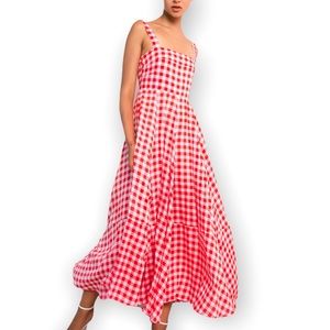 S/W/F Boutique x Anthropologie Apron Lg Pink Red Gingham Maxi Dress